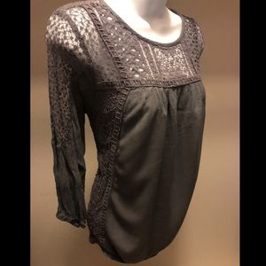 Gray Boho top size XS lace knit bib - gorgeous grey - womens blouse
